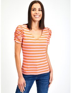Orsay Růžovo-oranžové dámské pruhované tričko - Dámské