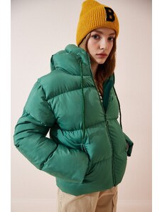 Happiness İstanbul Women's Green Hooded Puffer Coat