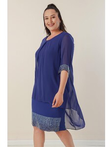 By Saygı Plus Size Short Dress With Bead Detail Chiffon Top Sleeve And Both