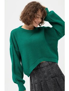 Lafaba Women's Emerald Green Crew Neck Knitwear Sweater