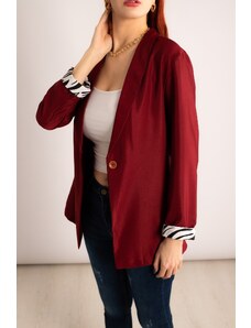 armonika Women's Claret Red Leopard Patterned One-Button Jacket