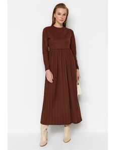 Trendyol Brown Skirt Pleated Scuba Knitted Dress