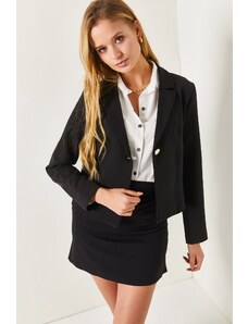 armonika Women's Black One-Button Crop Jacket