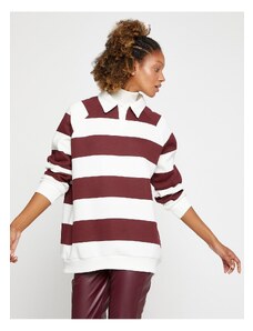 Koton Polo Neck Sweatshirt Oversize Striped Long Sleeve With Fleece Inside