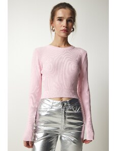 Happiness İstanbul Women's Light Pink Ribbed Crop Knitwear Sweater