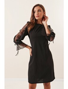 By Saygı Semi Organized Sleeves Lined Lycra Dress Black