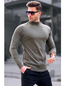 Madmext Almond Green Slim Fit Half Turtleneck Men's Knitwear Sweater 6343