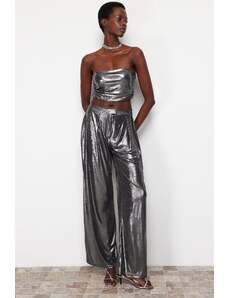 Trendyol Anthracite Crop Metallic Look Bustier