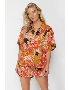 Trendyol Tropical Patterned Woven Shirt Shorts Set