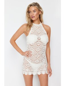 Trendyol Bridal Ecru Body-Fitting Mini Knitted Back Low-Cut Knitwear Look Beach Dress