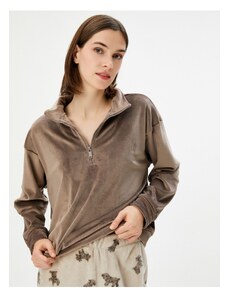Koton Velvet Pajama Top Half Zipper Polo Neck