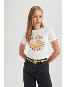 DEFACTO Slim Fit Printed Ribana Short Sleeve T-Shirt