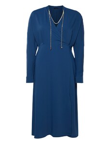 Trendyol Curve Navy Blue Midi Dress With Accessory Detail