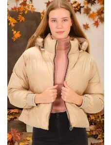 Z6650 DEWBERRY LADIES' PUFFER COAT-DARK BEIGE