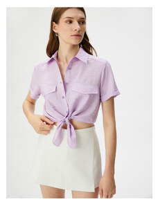 Koton Front Tied Shirt Crop Buttoned Pocket Viscose