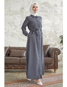 InStyle Linny Buttoned Shirt Collar Abaya - Anthracite