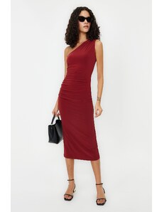 Trendyol Tile One-Shoulder Draped Fitted Midi Stretch Knit Dress