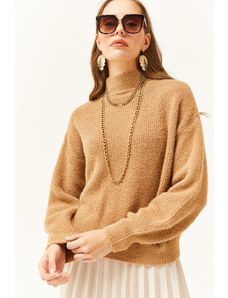 Olalook Women's Biscuit Half Turtleneck Soft Textured Bearded Knitwear Sweater