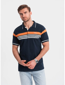Ombre Men's polo shirt with tricolor stripes - navy blue