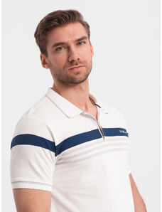 Ombre Clothing Pánská polokošile s tříbarevnými pruhy - bílá V4 OM-POSS-0127
