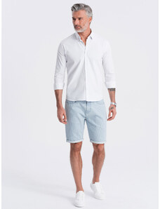 Ombre Men's denim shorts in delicate stripe - light blue