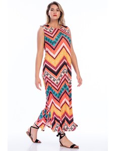 Şans Women's Plus Size Colorful Long Dress with Snap Fasteners