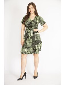 Şans Women's Green Plus Size Wrap Collar Dress