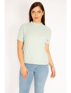 Şans Women's Plus Size Green Soft Fabric Short Sleeve Blouse