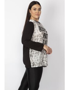 Şans Women's Plus Size Black Front Printed Blouse