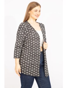 Şans Women's Smoked Plus Size Points Patterned Viscose Cardigan with Adjustable Sleeves