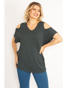 Şans Women's Plus Size Green Off-the-Shoulder Off-the-Shoulder Blouse