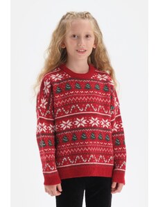 Dagi Girls Red Christmas Themed Oversize Knitwear Sweater