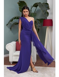 Carmen Purple Chiffon One Shoulder Slit Long Evening Dress