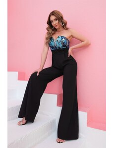 Carmen Black Sequined Strapless Jumpsuit Dress