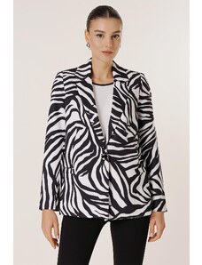 By Saygı Single Button Lined Zebra Pattern Comfortable Fit Jacket