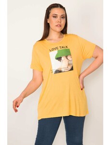 Şans Women's Plus Size Yellow Digital Printed Blouse