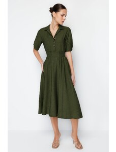 Trendyol Khaki A-line V-neck Gimped Midi Woven Dress