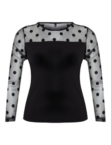 Trendyol Curve Black Polka Dot Mesh Detailed Knitted Blouse