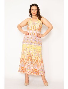 Şans Women's Plus Size Colorful Halterneck, Colorful Dress