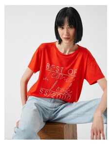 Koton Printed Sequin T-Shirt Crew Neck