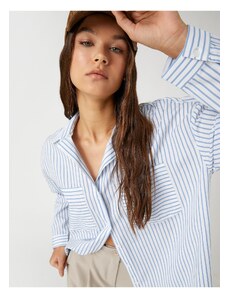 Koton Oversize Shirt Poplin Striped Long Sleeved Cuff Collar