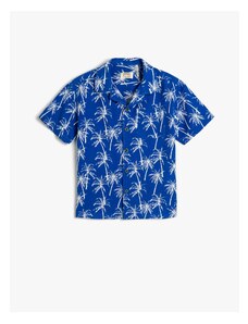 Koton Shirt Single Pocket Detailed Short Sleeve Palm Printed Cotton