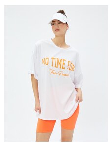 Koton Oversized Sports T-Shirt with Slogan Print Crew Neck.