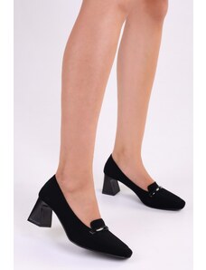 Shoeberry Women's Wolfe Black Suede Casual Heel Shoes