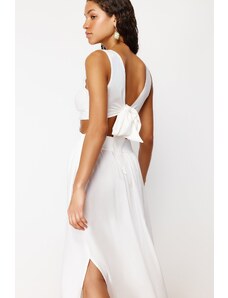 Trendyol Bridal Ecru Maxi Woven Tasseled Beach Dress