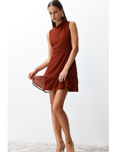 Trendyol Plum A-line Ruffle Lined Mini Woven Dress