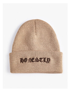 Koton Graffiti Embroidered Beanie with Fold Detail