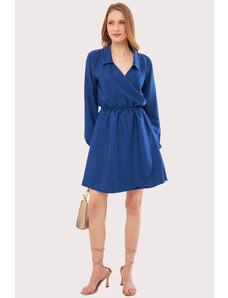 armonika Women's Saxe Blue Double Breasted Collar Elastic Shirt Collar Wrap Dress