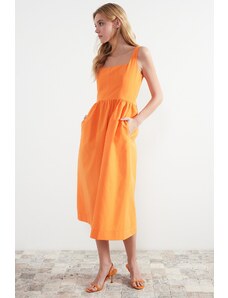 Trendyol Orange Waist Midi Corset Woven Dress with Sewing Detail
