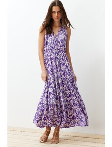 Trendyol Dark Purple V Neck Sleeveless A-Line Knitted Maxi Dress